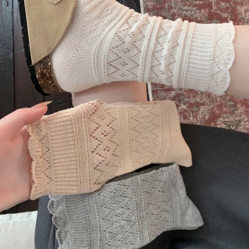 又薄又软巨好看~穿不腻的piu亮袜子~袜子女春夏镂空网眼堆堆袜棉