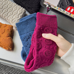 LookSocks加厚立体印花翻毛圈袜韩国东大门女中筒袜秋冬新品 长袜