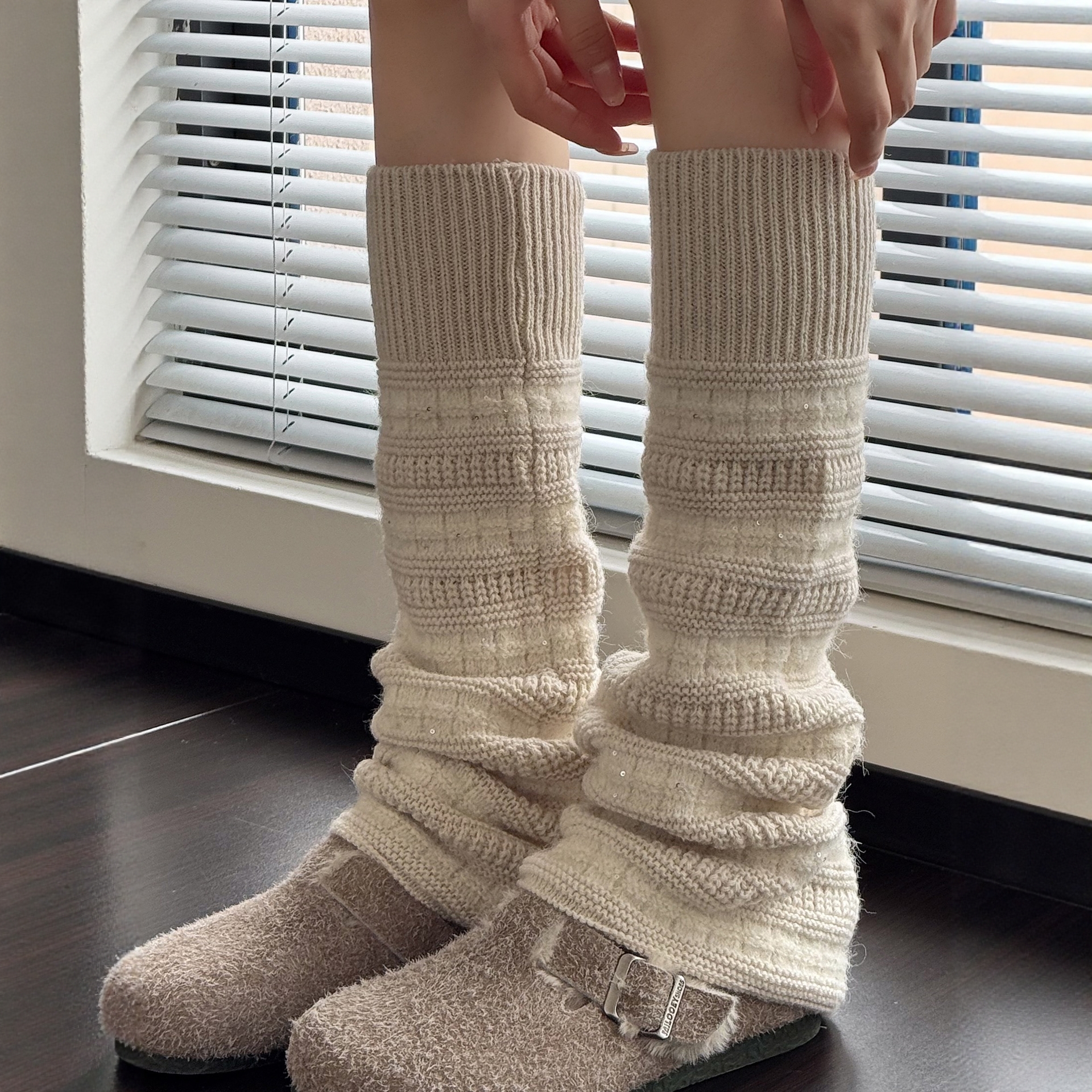 韩系针织微喇亮片毛线堆堆袜套~软糯到犯规！修饰腿型chao显瘦！