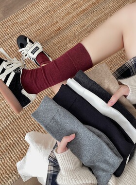 韩系学院风！安哥拉红酒红色中长筒小腿款女纯色堆堆袜纯棉简约款