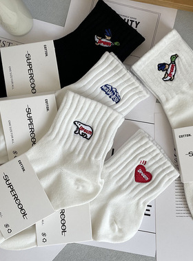 LookSocks刺绣袜子低帮短袜男女春夏防臭吸汗船袜潮跑步运动棉袜