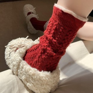 本命年红袜子鸿运一整年 马年大吉 麻花复古慵懒松弛感中筒袜