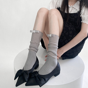 LookSocks芭蕾少女堆堆棉袜蝴蝶结袜jk可爱甜美薄款 及膝小腿袜子