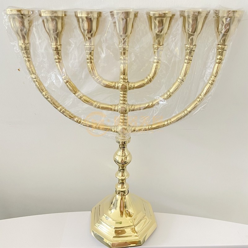 礼品犹太纪念品蜡烛教堂神庙家用摆件金色纯铜复古七枝烛台