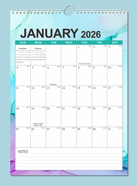 2026English wall calendar monthly weekly planner agenda a3