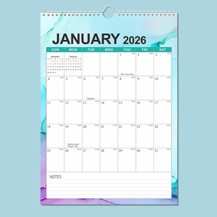 2026English wall calendar monthly weekly planner agenda a3