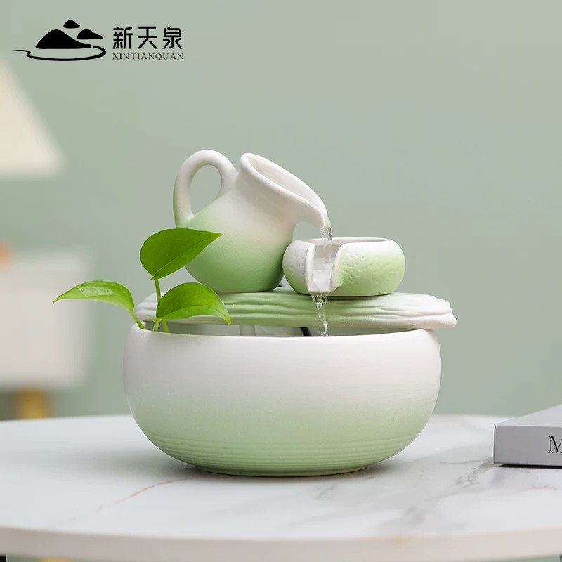 自循环流水生财摆件陶瓷养鱼缸客厅电视柜创意装饰品乔迁开业礼物