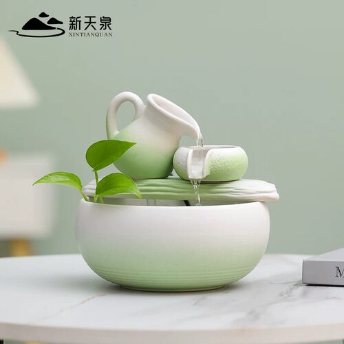 自循环流水生财摆件陶瓷养鱼缸客厅电视柜创意装饰品乔迁开业礼物