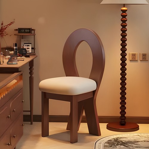 中古风实木梳妆椅女生卧室法式复古轻奢梳妆台带靠背椅子化妆凳子