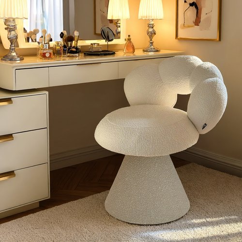 奶油风化妆凳可旋转靠背椅