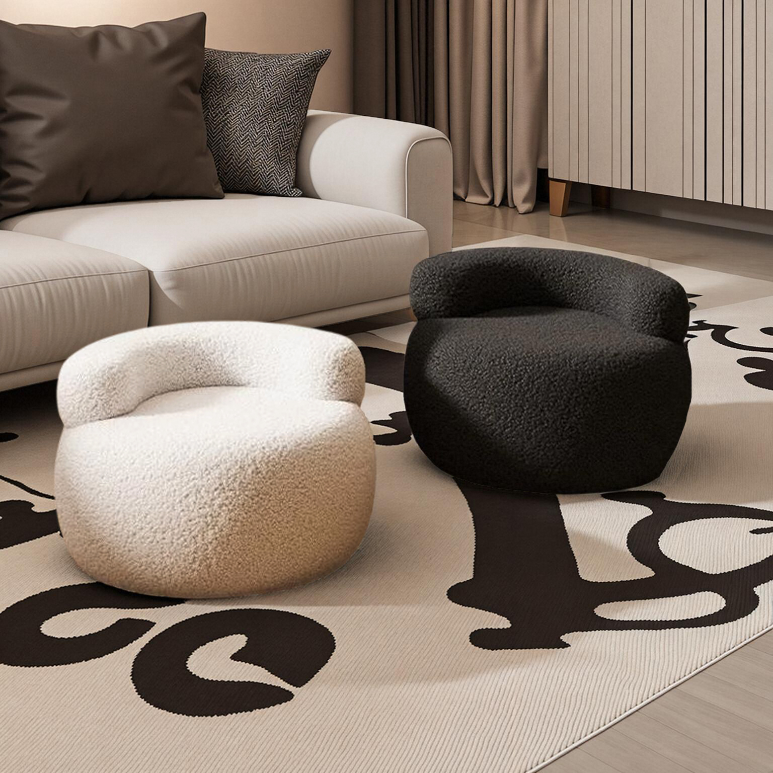 羊羔绒小凳子家用矮凳客厅沙发凳高级感茶几坐墩创意小板凳南瓜凳