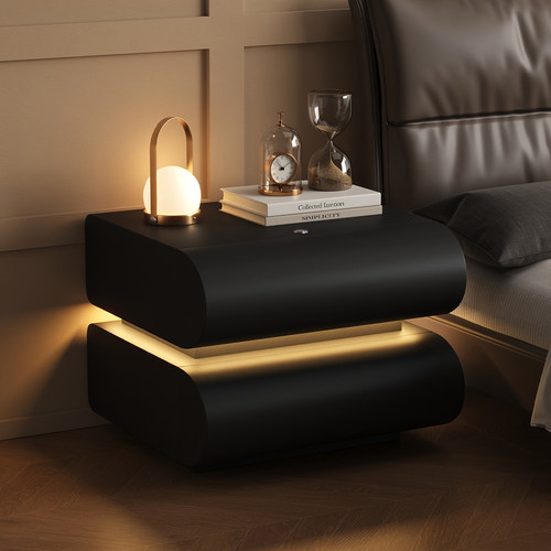 免安装实木床头柜带灯一体