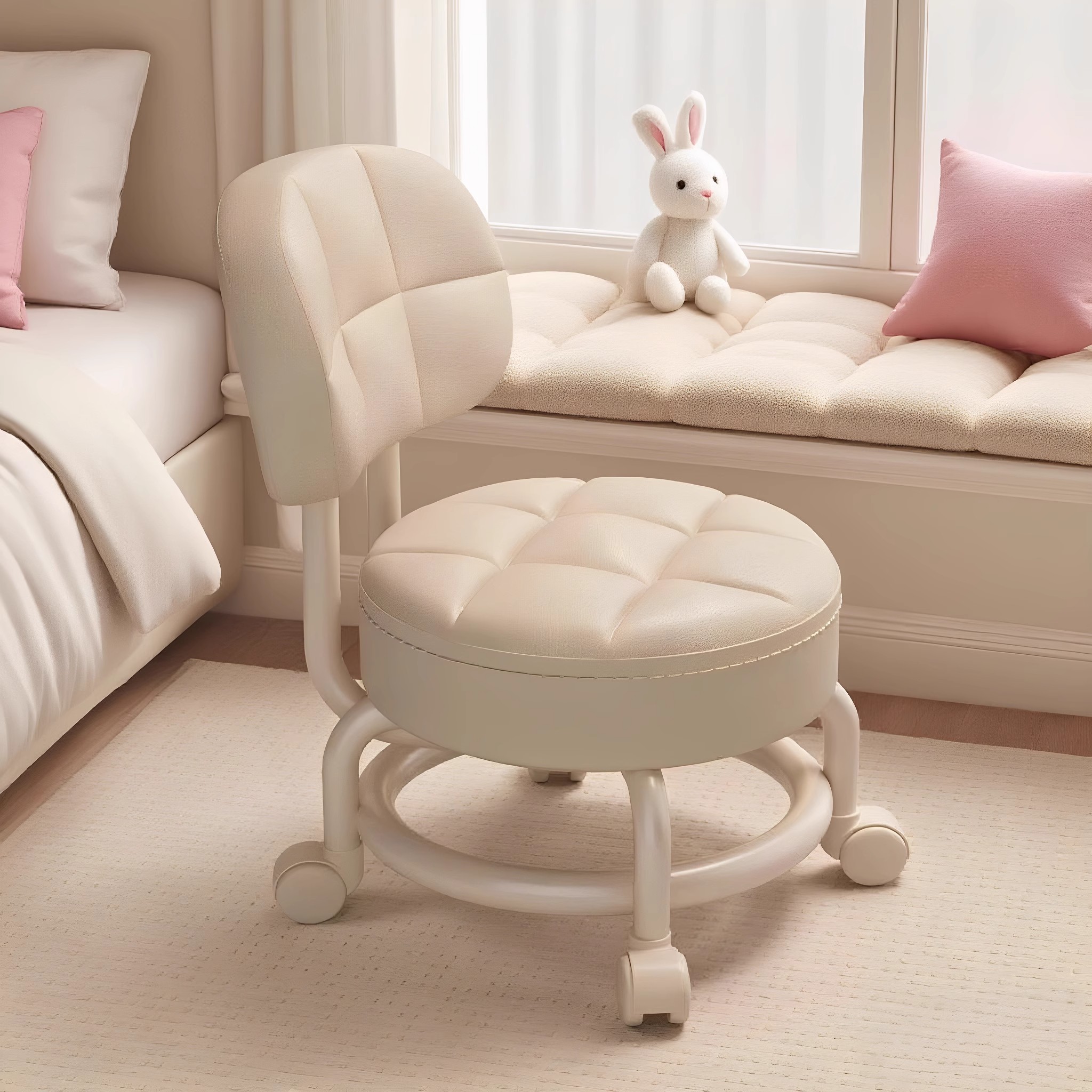 静音万向轮小凳子靠背小椅子大人