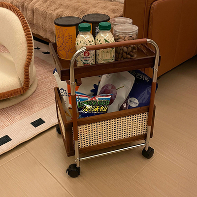 小推车零食置物架中古风边几移动茶几小桌子复古沙发收纳架置物架
