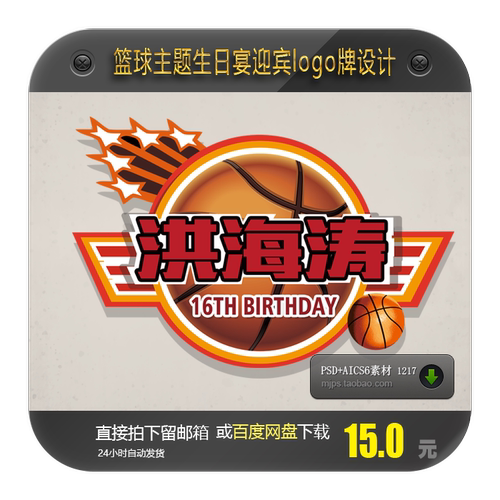 NBA篮球主题宝宝宴生日派对16岁迎宾logo牌KT板图案设计素材PsdAi