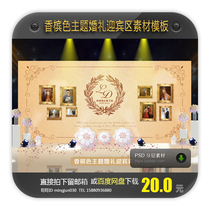 香槟色欧式婚礼喷绘背景模板主题设计素材/源文件