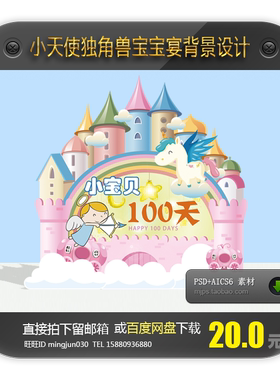 宝宝宴背景城堡背景独角兽背景天使星星背景PSD+AICS6素材源文件