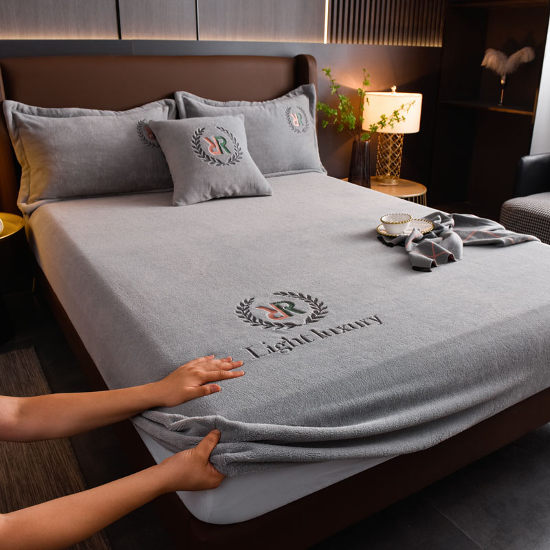 珊瑚绒床笠单件加厚保暖床罩冬季加绒款毛毯绒面床单防滑床垫套罩