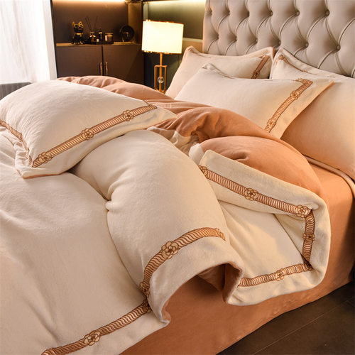 简约牛奶绒冬季加厚四件套双面珊