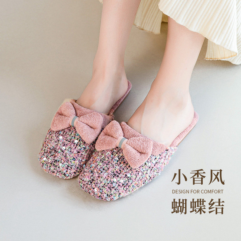 秋冬季甜美小香风高级感亮片保暖棉拖鞋女防滑牛筋底可爱居家时尚,居家布艺,居家棉拖/棉鞋,淘宝优惠券,粉丝福利购,淘宝优惠卷