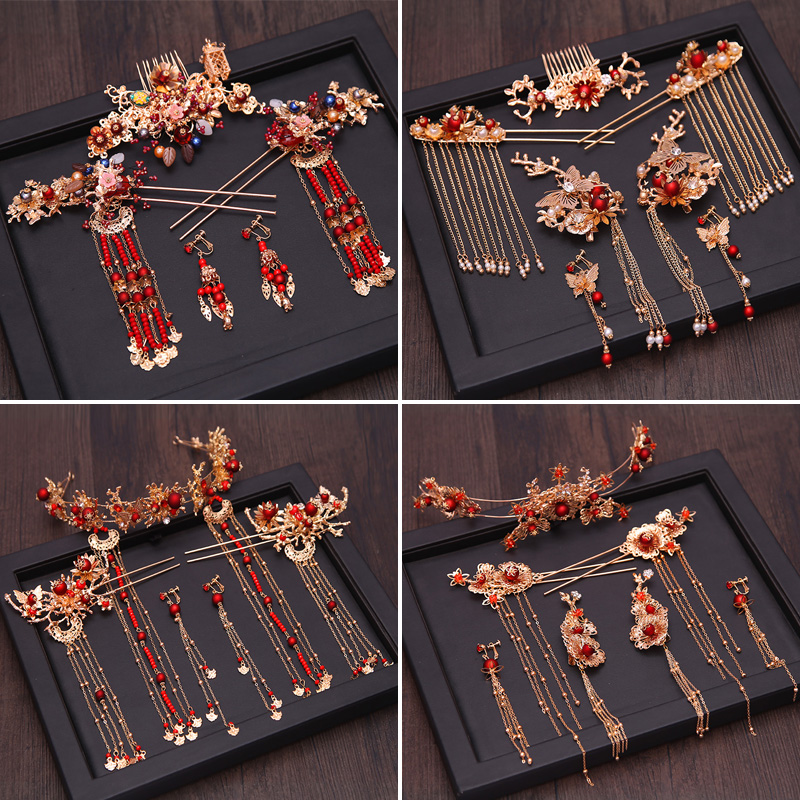 古风新款秀禾中式龙凤褂大气头饰