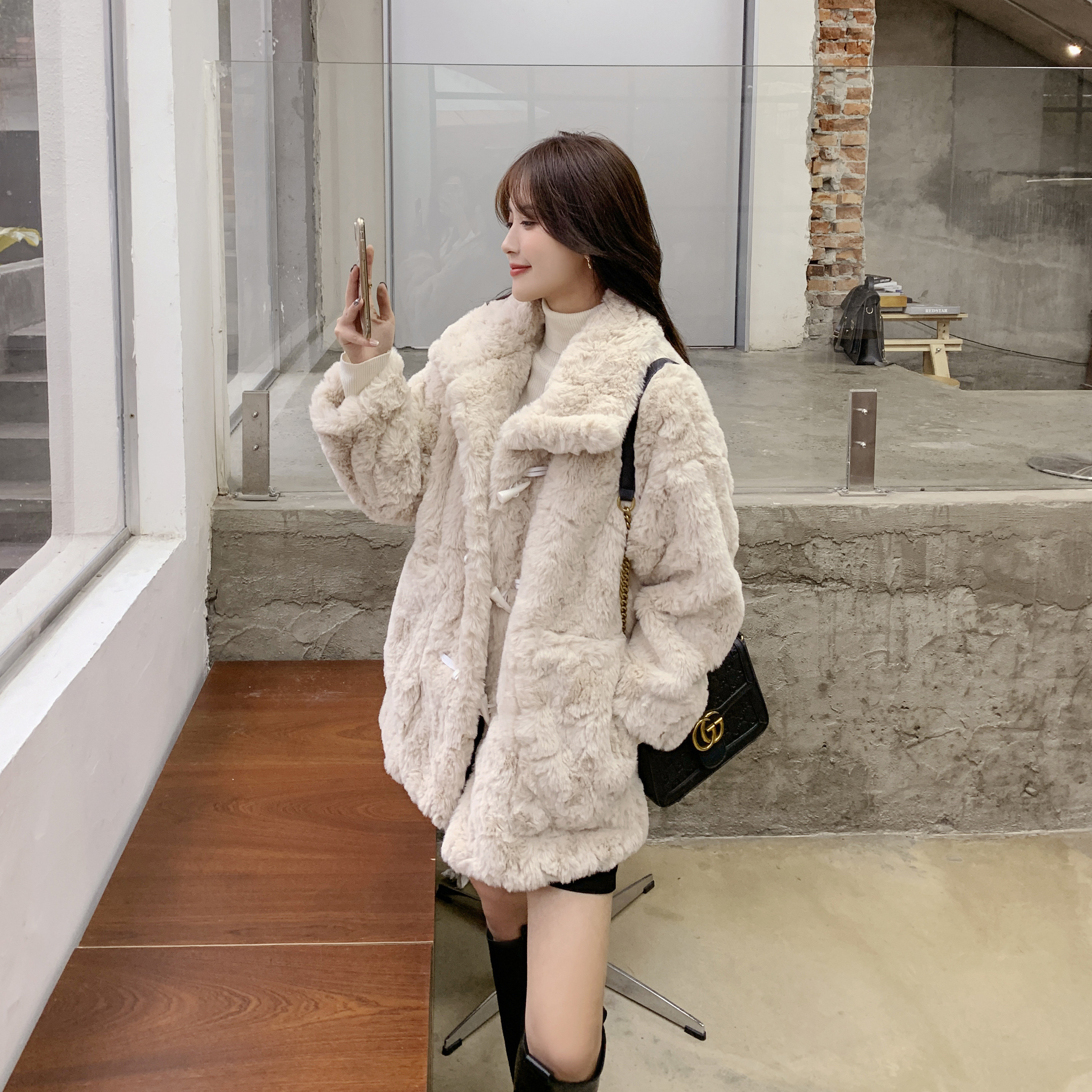 现货手感超舒服兔毛皮毛一体外套006A-2033-P155-K228,女装皮草,安雅