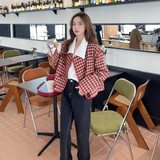 新款红色千鸟格两色外套006A-287，女装短外套，安雅