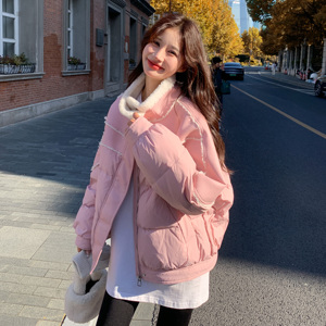 新款 粉色羊羔皮拼皮90羽绒服 286-790-P265-K398图片