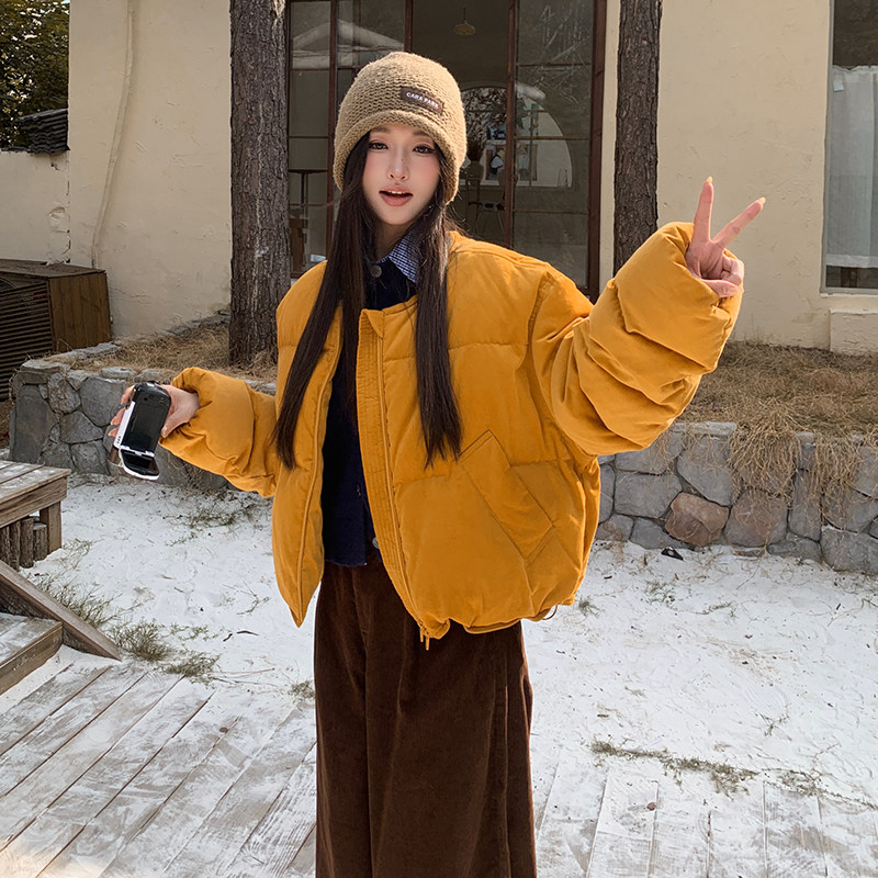 新款50绒现货丝绒面料短款羽绒服286-5121-P245-K368，女装羽绒服，安雅