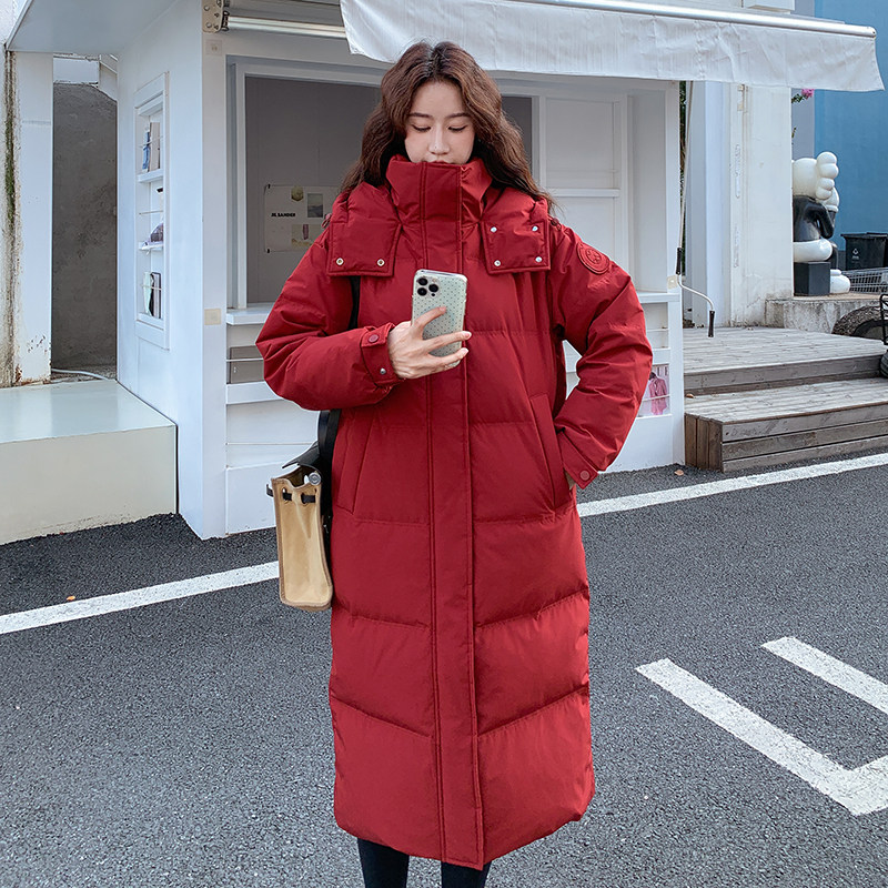 新款圣诞红色跨年新年两色90绒长款羽绒服286-5137-P380-K568，女装羽绒服，安雅