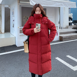 新款圣诞红色跨年新年两色90绒长款羽绒服286-5137-P380-K568，女装羽绒服，安雅