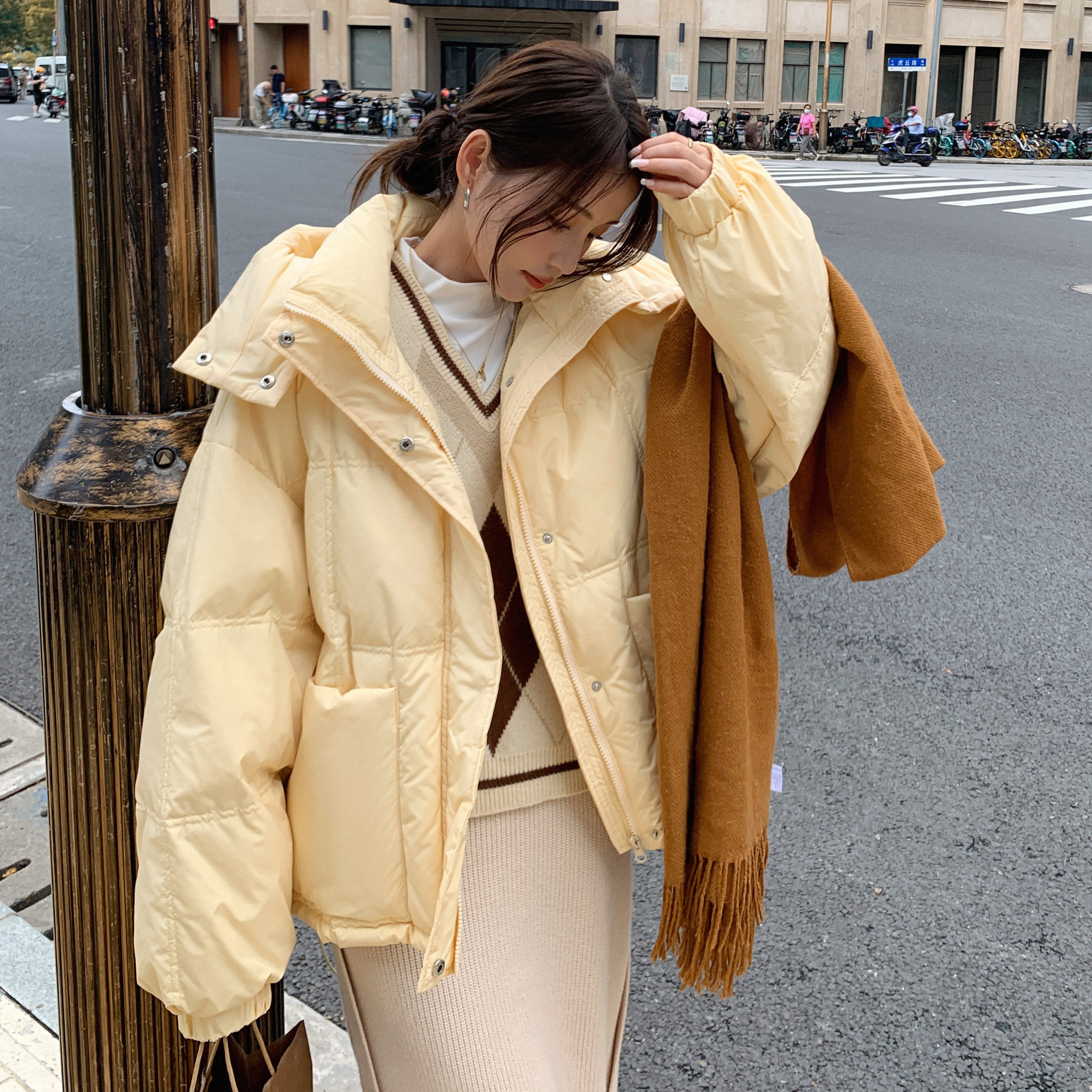 冬款主推奶昔黄短款棉衣外套006A-2210短长,女装棉衣/棉服,安雅
