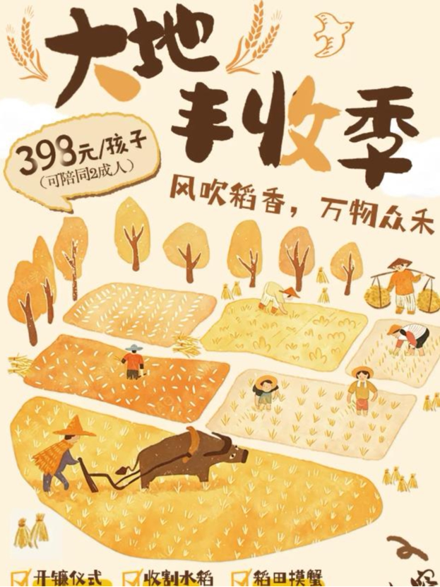 亲子坐标农场研学【三元农场大地丰收季】秋收水稻…