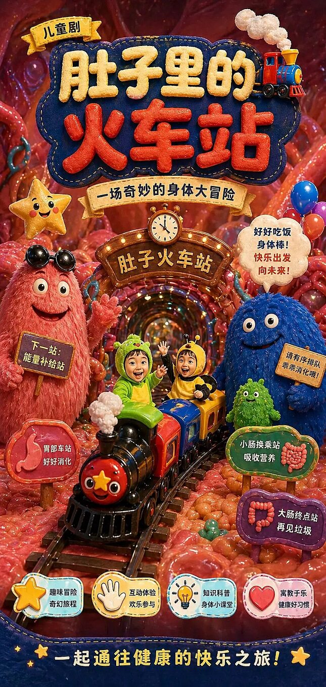 热门活动-【北京】互动身体科普儿童剧《肚子里的火车站》