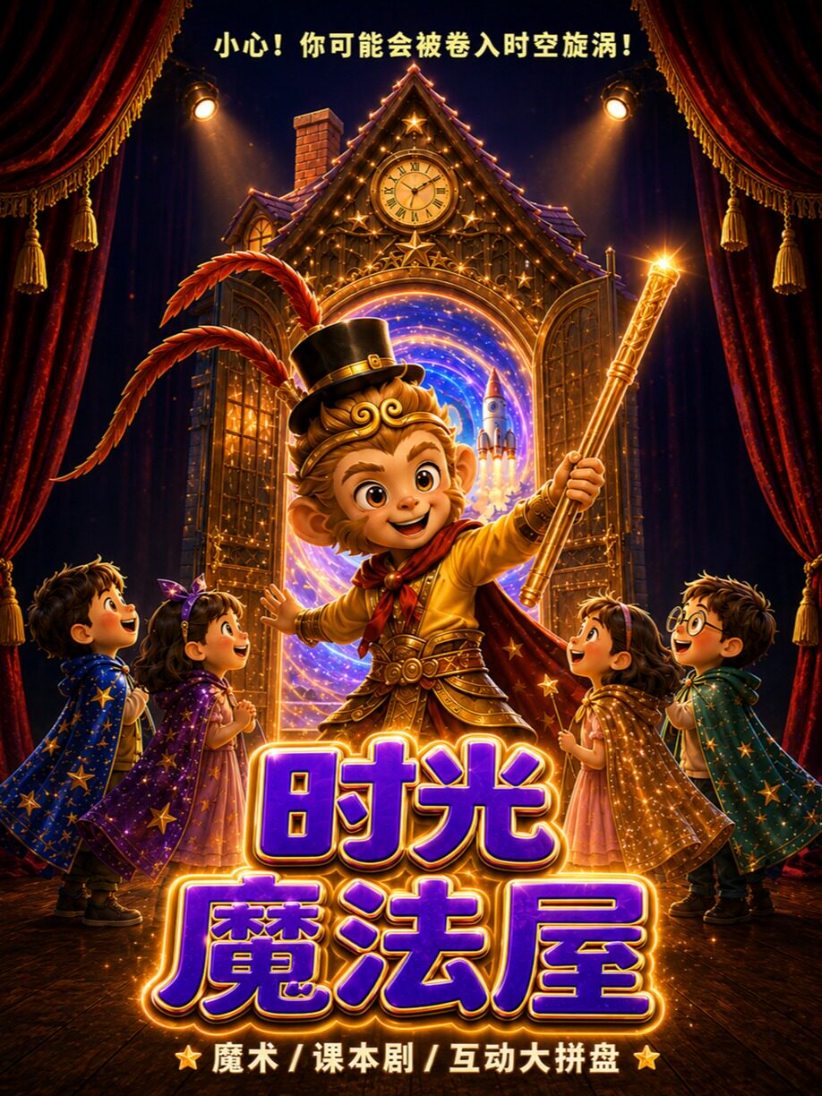 【北京】孙悟空大闹蓝港/零距离互动魔法儿童剧《时光魔法屋》送超大玩具/魔术与话剧拼盘/全员上台互动角色扮演