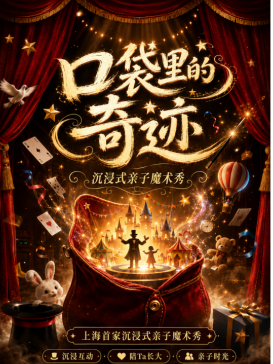 【上海】「亲子魔术」沉浸互动丨爆笑喜剧魔术丨北外滩必看亲子剧《口袋里的奇迹》陪Ta走进童话丨幻梦奇缘