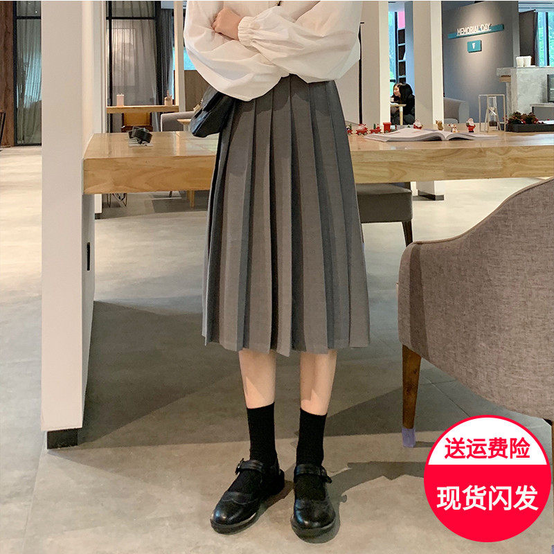 大码松紧腰百褶裙中长款女新款学院风蓬蓬裙胖mm遮胯半身