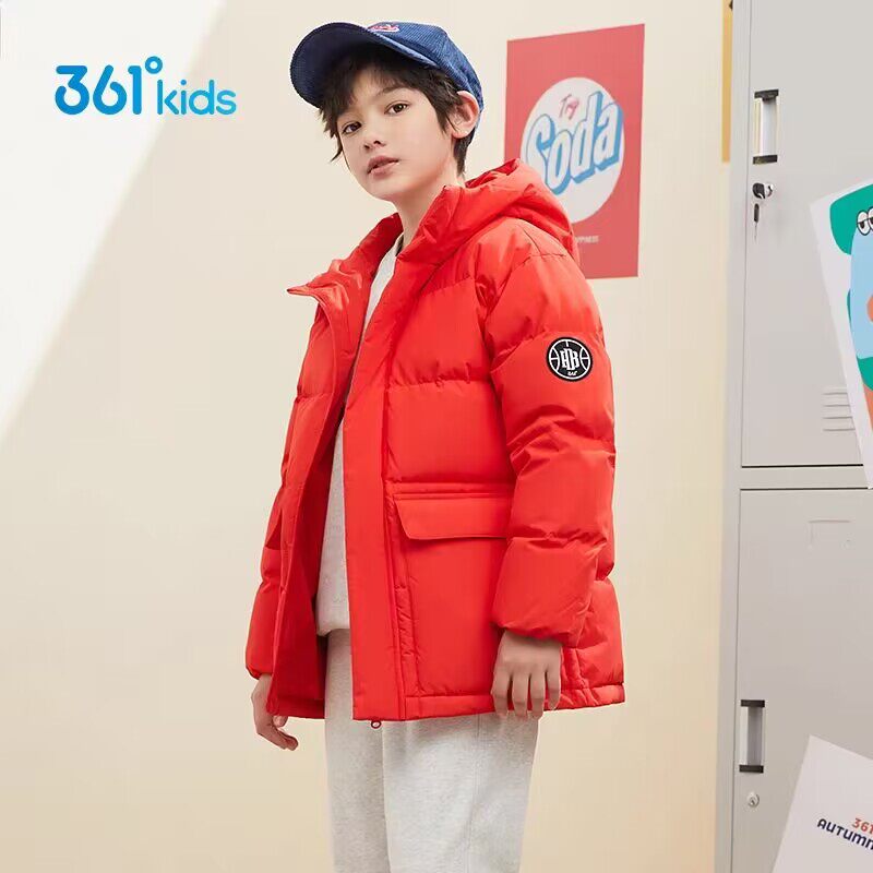 361童装男童羽绒服 2023冬季新款中大童儿童红色连帽防风保暖外套