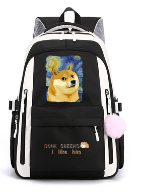 梵高星空联名Doge柴犬CHEEMS表情包双肩包中小学生双肩背包书包