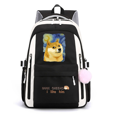 梵高星空联名Doge柴犬CHEEMS表情包双肩包中小学生双肩背包书包