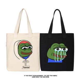 悲伤蛙周边帆布包单肩包帆布袋手提手拎大容量书包托特包孤寡青蛙