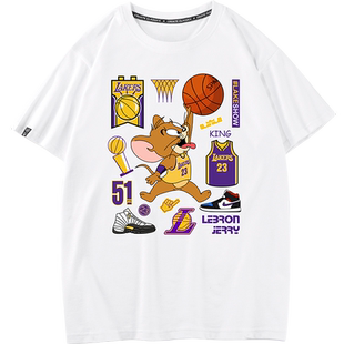 卡通动漫T恤猫和老鼠打篮球飞人扣篮衣服纯棉短袖打底衫半袖宽松