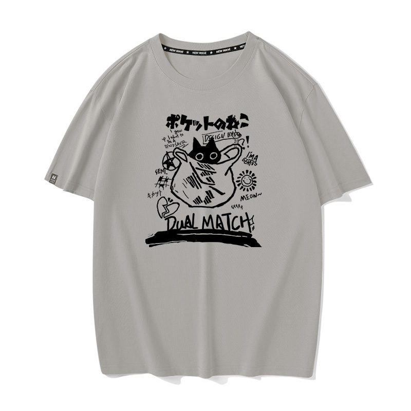 塑料袋猫纯棉宽松圆领夏季短袖T恤男女cos服情侣装衣服半袖打底衫