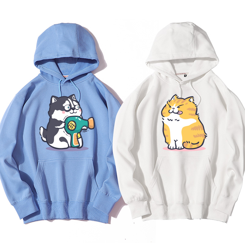 吹风橘猫哈士奇秋季连帽套头卫衣