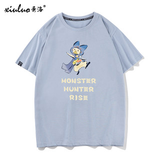 豆小萌Monster Hunter Rise短袖怪物猎人小怪兽恐龙衣服崛起T恤男