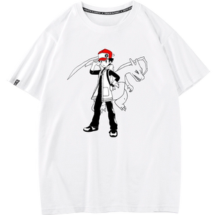 宠物小精灵口袋妖怪周边衣服小火龙小智卡通动漫t恤短袖半袖体恤