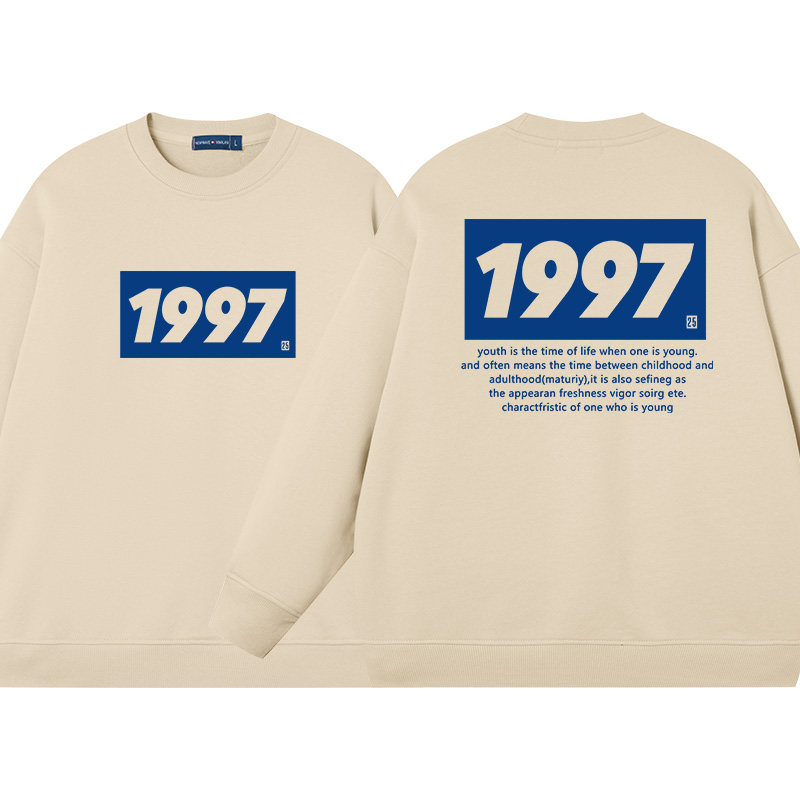 1997数字字母长袖男纯棉宽松纯色白色卫衣日系圆领打底衫男生少年,模玩/动漫/周边/娃圈三坑/桌游,动漫T恤/鞋帽/服装,淘宝优惠券,粉丝福利购,淘宝优惠卷