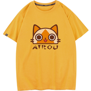 豆小萌怪物猎人T恤动漫周边艾路喵露猫短袖连帽半袖男情侣装衣服