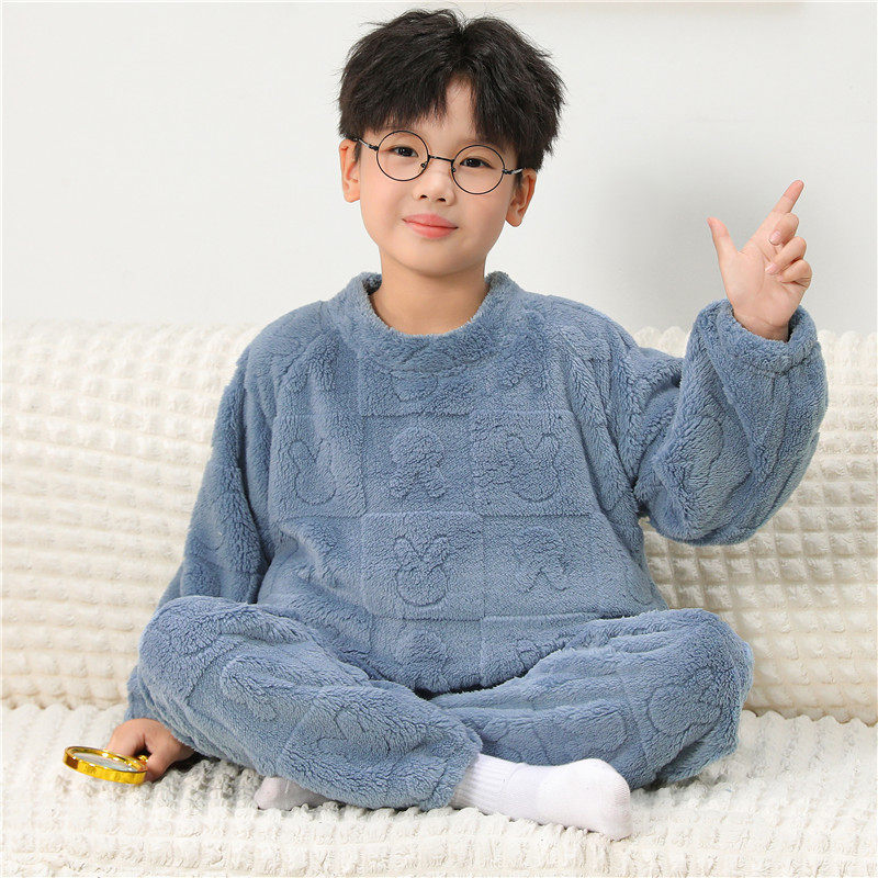 男童睡衣儿童秋冬季珊瑚绒加绒加厚2025新款法兰绒男孩家居服套装