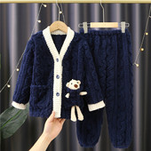 儿童法兰绒睡衣家居服套装 保暖加绒 冬款 男童女童卡通新款 2024秋款